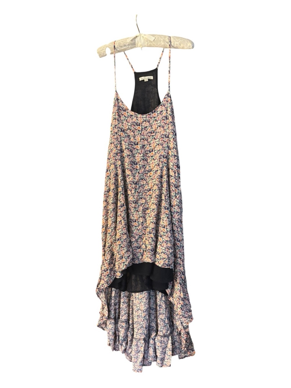 Lucca Couture Floral High-Low Maxi Dress in Black and Pink Size S